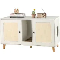 Costway Katzenschrank für Katzentoilette, Katzenhaus Beistelltisch mit 2 Türen, Kratzbrett, 2 Sisal-Kratzmatten & Eingang 108x50x60cm Weiß