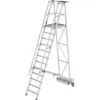Proregal Plattformleiter klappbar mit schmalem Fahrwerk | 12 Stufen | inkl. beidseitigem Handlauf | Aluminium | nivello Leiterschuhe