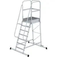 Proregal Plattformleiter mit geräumiger Plattform und Rollen | 7 Stufen | inkl. beidseitigem Handlauf | Aluminium