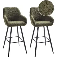 Beliani Barstuhl 2er Set Dunkelgrün Bouclé mit Lehne Armlehnen Fußstützen Modern Retro Design Sitzmöbel Wohnzommer Küche Bar Wohnküche Ausstattung