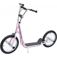 HOMCOM Kinderroller mit Luftreifen Scooter Tretroller Kickboard 16 Zoll Rosa