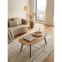 KADIMA DESIGN Couchtisch Akazie Massivholz 110 x 45 x 60 cm Wohnzimmertisch Nierenform, Sofatisch Modern Holztisch, Tisch Wohnzimmer Holz/Metall