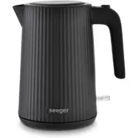 Seeger Design Elektrischer Wasserkocher, 1,7 Liter, BPA frei, Anti Kalk Filter, 2200 Watt, Schwarz, SGR100BK