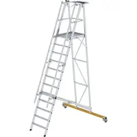 Proregal Plattformleiter klappbar und fahrbar | 12 Stufen | inkl. beidseitigem Handlauf | Aluminium | nivello Leiterschuhe