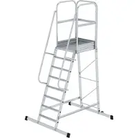 Proregal Plattformleiter mit geräumiger Plattform und Rollen | 8 Stufen | inkl. beidseitigem Handlauf | Aluminium
