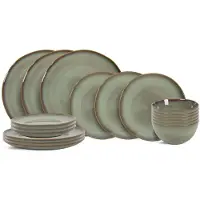 Cookinglife Geschirrset Sabi Grün 18-teilig / 6 Personen - 6 Speiseteller, 6 Frühstücksteller und 6 Schalen