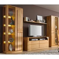 Natur24 Wohnwand Arcona aus Kernbuche Glatt Geölt 2 Vitrinen 1 TV-Board 1 Wandboard