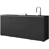 Mirjan 24 Kommode Vera, Griffloses Öffnungssystem, Sideboard, Stilvoll Highboard Schrank (Farbe: Schwarzer Graphit, mit weißer LED Beleuchtung)