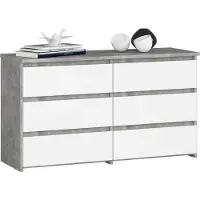 Akord Kleine Kommode CL100 Beton, Weiß 100 cm 6 Schubladen B100 x H57 x T35 cm