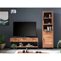 Woodkings Wohnwand Sydney aus Massivholz Akazie TV-Bank und Vitrine