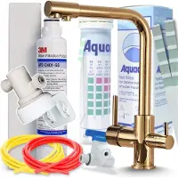 ARI Venom 3-Wege Küchenarmatur Gold Glänzend mit 3M AP2-C405-SG Trinkwasserfilter Untertisch Wasserfiltersystem