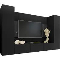 Mirjan 24 Wohnwand Deromi V, Wohnzimmer Möbel Set, Griffloses Öffnungssystem push to open, 4er-Set (Farbe: Schwarz / Schwarz + Schwarz Marmor)