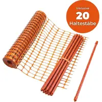 Floordirekt Absperrzaun Chester Set – Bauzaunnetz mit 20 Zaunpfosten und Kabelbindern – Gartenzaun, Geflügelzaun Warnzaun Steckzaun - 1 x 50 m, Orange