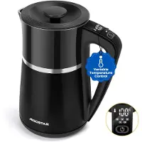 Aigostar - 1,7 L Doppelwand Cool Touch Edelstahl Wasserkocher, LED Digitalmit, Temperatureinstellung 40°C-100°C, Schwarz, Leise, Warmhaltefunktion
