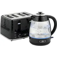 Welikera 1,7L 2200W Schnellkoch-Wasserkocher und 4-Scheiben-Toaster-Set mit Kalkfilter, Schwarz