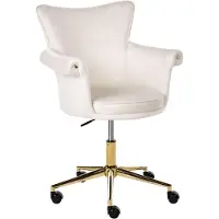 Beliani Schreibtischstuhl Cremeweiß Samt Gepolstert Drehbar Höhenverstellbar Rollbar mit Armlehnen Luxus Homeoffice Schminkstuhl Make-up Drehstuhl