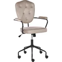 Beliani Schreibtischstuhl Taupe Samt Gepolstert Drehbar Höhenverstellbar Rollbar mit Armlehnen Kristall-Knopfheftung Luxus Homeoffice Make-up Stuhl