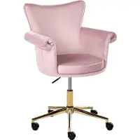 Beliani Schreibtischstuhl Pastellrosa Samt Gepolstert Drehbar Höhenverstellbar Rollbar mit Armlehnen Luxus Homeoffice Schminkstuhl Make-up Drehstuhl