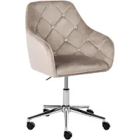 Beliani Schreibtischstuhl Beige Samt Gepolstert Drehbar Höhenverstellbar Rollbar mit Armlehnen Kristall-Knopfheftung Luxus Homeoffice Make-up Stuhl