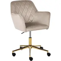 Beliani Schreibtischstuhl Taupe Samt Gepolstert Gesteppt Drehbar Höhenverstellbar Rollbar mit Armlehnen Luxus Homeoffice Make-up Drehstuhl