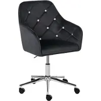 Beliani Schreibtischstuhl Schwarz Samt Gepolstert Drehbar Höhenverstellbar Rollbar mit Armlehnen Kristall-Knopfheftung Luxus Homeoffice Make-up Stuhl