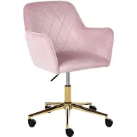 Beliani Schreibtischstuhl Pastellrosa Samt Gepolstert Gesteppt Drehbar Höhenverstellbar Rollbar mit Armlehnen Luxus Homeoffice Make-up Drehstuhl