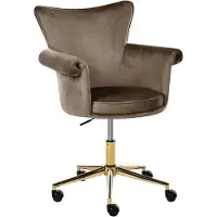 Beliani Schreibtischstuhl Braun Samt Gepolstert Drehbar Höhenverstellbar Rollbar mit Armlehnen Luxus Homeoffice Schminkstuhl Make-up Drehstuhl