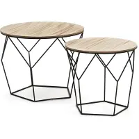 VS VENTA-STOCK 2er-Set Couchtische RIGA mit Naturholzplatte und schwarzem Metallgestell