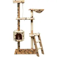 Markenlos Katzenkratzbaum Sisal 150 cm Beige mit Pfotenmotiv, Katzenmöbel, Kratztonne für Katzen, Aktivitätskratzbäume, Katzenzubehör