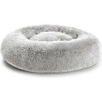 POOM Hundebett SD – Flauschiges Donut-Kissen aus langem Plüsch, waschbares Katzen- und Hundebett in verschiedenen Größen (S ?40cm, Hellgrau)
