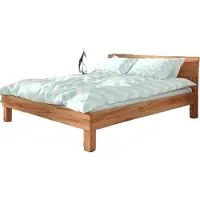 Natur24 Bett Ringo 1 Sonderlänge 80x220 Kernbuche massiv Holzkopfteil und Holzbeine