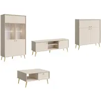 Feldmann-Wohnen Wohnzimmer-Set Rose Wohnwand Ausführung wählbar,1 Vitrine, 1 Lowboard, 1 Highboard, 1 Couchtisch,sandbeige