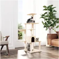 Markenlos Kratzbaum mit Sisal-Kratzsäulen Creme 142 cm