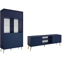 Feldmann-Wohnen Wohnzimmer-Set Rose Wohnwand Ausführung wählbar,1 Vitrine, 1 Lowboard,marineblau