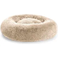 POOM Hundebett SD – Flauschiges Donut-Kissen aus langem Plüsch, waschbares Katzen- und Hundebett in verschiedenen Größen (M ?60cm, Creme)