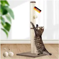 Markenlos Großer Kratzbaum mit Spielkugel zur Selbstbeschäftigung | Bodenplatte mit Cordüberzug | Sisalstärke: 6 mm | Höhe 87 cm | Taupe