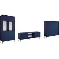 Feldmann-Wohnen Wohnzimmer-Set Rose Wohnwand Ausführung wählbar,1 Vitrine, 1 Lowboard, 1 Highboard,marineblau
