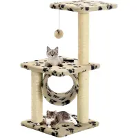Markenlos Katzenkratzbaum Sisal 65 cm Beige mit Pfotenaufdruck