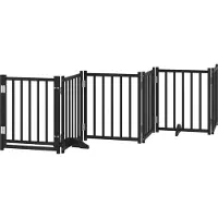 Syfax 6-tlg. Hundetor mit Tür Faltbar Schwarz 300 cm Massivholz Tanne