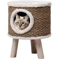 Markenlos Katzenkratzbaum mit Holzbeinen 41 cm aus Seegras, Katzenmöbel, Kratztonne für Katzen, Aktivitätskratzbäume, Katzenzubehör