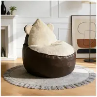 OKWISH Loungesessel Bärenform Einzelsitz Rundohren Weicher Bezug Breite Basis Stabile Sitzfläche Für Wohnzimmer Leseecke Flanelloptik Braun