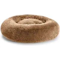 POOM Hundebett SD – Flauschiges Donut-Kissen aus langem Plüsch, waschbares Katzen- und Hundebett in verschiedenen Größen (S ?40cm, Braun)