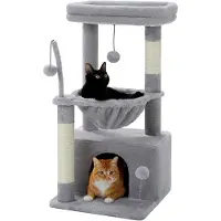 Markenlos Kleiner Katzenbaum für Indoor-Katzen mit Hängematte, Katzenturm mit Sisal-überzogenem Kratzbaum, großer oberer Sitzstange, Grau, 83 cm
