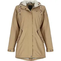 Dry Fashion Damen Regenmantel Malmö – Frauen Regenjacke Jacke mit Kapuze Lang Winddicht Wasserdicht Gefüttert mit Teddyfleece in Sand Größe 40