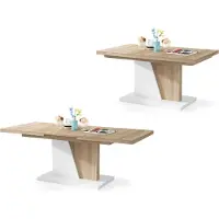 ALL4ALL Couchtisch Noel , Kaffeetisch , Wohnzimmertisch , Sofatisch mit Ablagen , Esstisch mit Einlegeplatte , ausklappbar , 120x70cm , Sonoma Eiche + Weiß