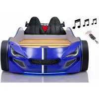 Aileenstore Autobett Kinder 90x200 Jungen LED Leuchte Unterbodenbeleuchtung Sound Fernbedienung, Farbe wählen:Blau Weiss, Sportsitze:inkl. Sportsitze, Matratze:ohne Matratze, Bettwäsche:ohne Bettwäsche