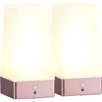OWSOO 2X Desktop LED Nachtlicht mit PIR Bewegungsmelder batteriebetriebene Nachttischlampe Tischleuchte Tischlampe LED für Flur Küche Schlafzimmer Badezimmer Wohnzimmer