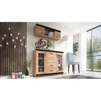 Meblomania Kombikommode mit Hängeschrank LEON, Wohnzimmerset, Wohnwand, komplett vormontiert - Goldene Eiche mit Wenge-Leisten
