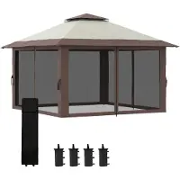 Welikera Faltpavillon, höhenverstellbar, 4 Netzwände, Lüftungsdach, Tragetasche, Schnellaufbau, 4 x 4 x 3 m, Beige