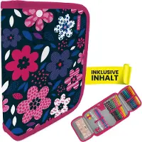 Itenga Schüler-Etui Mäppchen Blumen 28 teilig (gefüllt) 1-Zipper